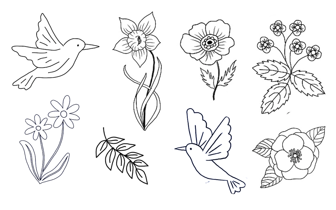Pack "Stick & Stitch" - Flores y pajaritos