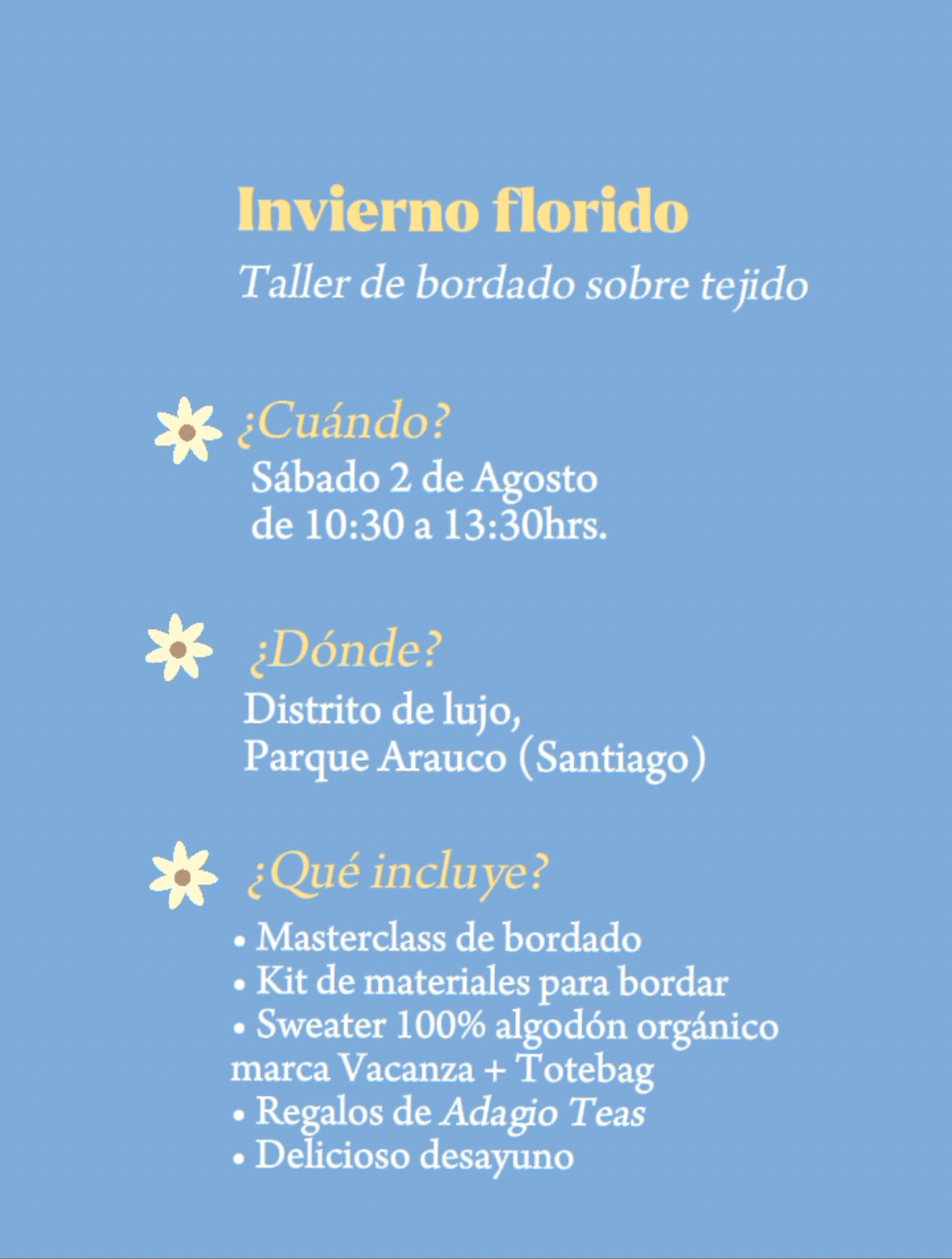 Invierno Florido: Taller de bordado sobre tejido 🌼