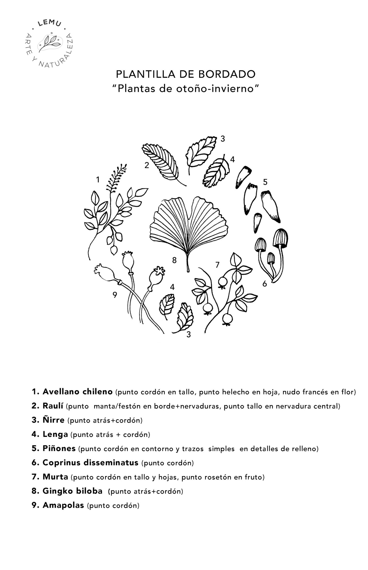Plantillas De Bordado (Pdf) - Lemu Botánica